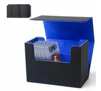 AWESOPAL Premium Graded Card Storage Box, PU Leather Case for PSA BGS Slabs, Toploader Holder for Trading & Sports Cards Fits 3” x 4” Rigid Cards (Black&Blue)