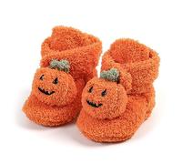 Awevudst Baby Booties Cute Halloween Pumpkin Booties Fleece Slippers Soft Warm Newborn Crib Shoes Snow Boots (Orange, 6-12 Months)