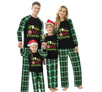 Awevudst Family Grinc h Christmas Pajamas Funny Green Grinc h Stole Tree Print Long Sleeve Tops + Trousers Set Holiday El f Nightwear (Green Grinc-h1, 4-5 Years)