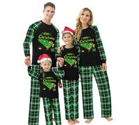 Awevudst Family Grinc h Christmas Pajamas Funny Green Grinc h Stole Tree Print Long Sleeve Tops + Trousers Set Holiday El f Nightwear (Men, S, Green Grinc-h)