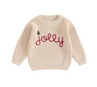 Awevudst Toddler Baby Boys Girls Christmas/Halloween Sweaters Knitwear Embroidered Long Sleeve Crew Neck Pullover Jumper Tops (Jolly-Apricot, 18-24 Months)