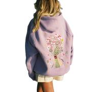 Awevudst Women Graphic Hoodies Sweatshirt Y2K Floral Embroidered Back Design Sweatshirt Fall Pullover Tops (Light Purple, S)