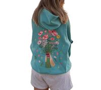 Awevudst Women Graphic Hoodies Sweatshirt Y2K Floral Embroidered Back Design Sweatshirt Fall Pullover Tops (Blue, M)