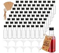 Aweyka 72 Pack Mini Liquor Bottles, Empty Plastic Spirit Bottles with Black Cap,30ml/1oz Mini Alcohol Bottles with 10 Funnels, 72 Tag and Ropes, Miniature Bottles for Weddings,Party Favors