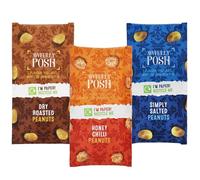 Awfully Posh Peanuts Variety Pack (18 x 50g) - 3 Flavours: Simply Salted, Dry Roasted, Honey Chilli. Fully Recyclable Paper Packaging, Plastic Free. Baked Healthy Snacks, High Protein, Mixed Nut Case
