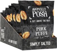 Awfully Posh Pork Puffs (8x30G) | Simply Salted Delightful Pork Puffs Snack | Made Using Prime Cuts, No Nasties | A Bag of Light and Airy Bites of Meaty Goodness | A Cut Above the Rest!
