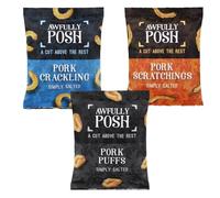 Awfully Posh Pork Scratchings(40g), Cracklings (40g), and Puffs (30g) Pack of 3 - Simply Salted Delightful Pork Scratchings Snacks Low Carb, High in Protein, Keto Snacks, Gluten Free Savoury Snack