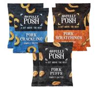 Awfully Posh Pork Scratchings(40g), Cracklings (40g), and Puffs (30g) Pack of 6 - Simply Salted Delightful Pork Scratchings Snacks Low Carb, High in Protein, Keto Snacks, Gluten Free Savoury Snack