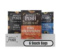 Awfully Posh Pork Snacks Pack of 6 Bundle | Scratchings, Cracklings, and Puffs | Made Using Prime Cuts, No Nasties | A Bag of Perfectly Even Strips of Meaty Goodness | A Cut Above the Rest!