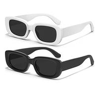 AWGSEE Retro Rectangle Kids Sunglasses 90’s Vintage Fashion Narrow Square Frame Glasses Shades for Girls Boys UV Protection, 2pack Black+white, S