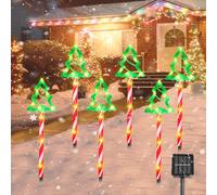 Awgssifum Christmas Decorations, Solar Christmas Pathway Lights Outdoor Decorations, 8 Modes Xmas Tree Candy Lights Waterproof Led Garden Stake Light for Walkway Yard Lawn Porch Holiday Decor-6 Pack