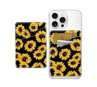 AWHSCP Phone Card Holder, Cute Leather Phone Wallet Stick On, Dual Pocket Credit Card Sticky Wallet, Compatible with Most of Cell Phone, Boho Sunflowers, 2.55X3.70 inches, Modern