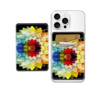 AWHSCP Phone Card Holder, Cute Leather Phone Wallet Stick On, Dual Pocket Credit Card Sticky Wallet, Compatible with Most of Cell Phone, Luxuious Colorful Floral, 2.55X3.70 inches, Modern