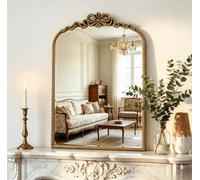 Awhtixbo Antique Gold Baroque Mirror 40X61Hcm, Arched Wall Mirror | Vintage Cast Iron Frame, Hand-Carved Resin Florals, Shatterproof, Wall Mirror for Bathroom, Living Room & Bedroom