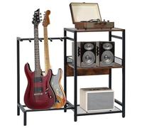 Awhtixbo Guitar Stand, Guitar Rack for Multiple Guitars Up to 3, 3-Tier Vinyl Record Player Stand, Rack for Acoustic, Bass, Ukulele, Amp, Turntable Stand for Home Music Studio
