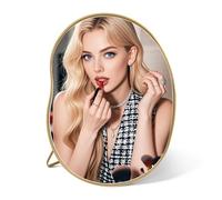 Awhtixbo Makeup Mirror, Oval Tabletop Mirrors for Dressing Gold Mirrors for the Bedroom Desk Mirror with Metal Frame Small Vanity-mirror Portable Cosmetic-mirror with Stand for Dresser (30L x 22W cm)