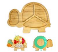 AWIIK - Bamboo Dish with Strong Suction Cup for Babies and Toddlers - BLW Bamboo Non-Slip Suction Plate - Anti Roll Infant Plate for Learning to Eat BLW (Turtle)