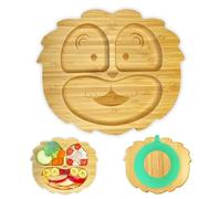 AWIIK - Bamboo Dish with Strong Suction Cup for Babies and Toddlers - BLW Bamboo Non-Slip Suction Plate - BLW Anti-tip Toddler Plate for Learning to Eat (LION)