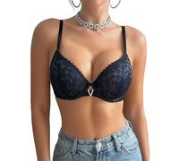 Awinclo Womens Everyday Bra, Plunge Push Up Bra, Ring Support for Better Breast Lift, Complete Size Range Black A 34C