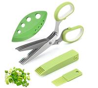 AWinjoy Herb Scissors Set,Multipurpose 5 Blade Kitchen Herb Cutter with Safety Cover and Cleaning Comb for Cutting Shredded Lettuce, Cilantro Fresh, Green Onion Fresh and etc.