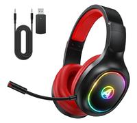 Awinnasey 2.4 GHz Wireless Gaming Headset, Noise Cancelling Wireless Headphones with Removable Microphone for PC, Mac, Switch, PS4, PS5, Bluetooth Headphones with Cable 3.5 mm, Black Red