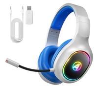 Awinnasey PH1 2.4GHz Wireless Gaming Headset for PS5, PS4, PC, Switch, Bluetooth Headset with 3.5mm Jack, Wireless Gaming Headphones with Microphone, 7.1 Stereo Sound, Low Latency, White Blue, PRO