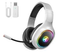Awinnasey PH1 Wireless Gaming Headset for PS5, PS4, PC -2.4 GHz Bluetooth Gaming Headphones with Noise-canceling Mic,Low Latency,Gaming Headset wih LED light,7.1 Surround Sound,Cream White