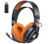 Awinnasey PH3 Wireless Gaming Headset for PS5, PS4,PC,Bluetooth Headphones with 50 Hours Battery, Gaming Headset with Noise-Cancelling Mic,RGB Light,Light Orange