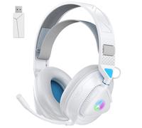 Awinnasey PH3 Wireless Gaming Headset for PS5, PS4,PC,Bluetooth Headphones with 50 Hours Battery, Gaming Headset with Noise-Cancelling Mic,RGB Light,Pearl White