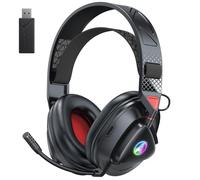 Awinnasey PH3 Wireless Gaming Headset for PS5, PS4,PC,Bluetooth Headphones with 50 Hours Battery, Gaming Headset with Noise-Cancelling Mic,RGB Light,Deep Red