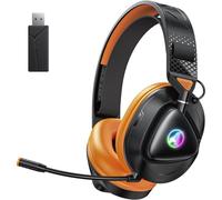 Awinnasey PH3 Wireless Gaming Headset for PS5, PS4, Switch, PC, Mac, Bluetooth Headphones with Removable Microphone,Bluetooth Headset with RGB Light,Accessories for Sega Saturn, Black Orange