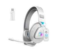 Awinnasey PH3 Wireless Gaming Headset for PS5, PS4, Switch, PC, Mac, Bluetooth Headphones with Removable Microphone, Lightweight Bluetooth Headset with RGB Light, 50 Hours Battery, White Blue