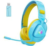 Awinnasey PH3 Wireless Gaming Headset for PS5, PS4, Switch, PC, Mac, Lightweight Wireless Headset with RGB Light, 50 Hours Battery，Bluetooth Headphones with Removable Microphone, Yellow Blue
