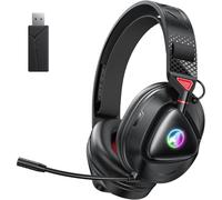 Awinnasey PH3 Wireless Gaming Headset for PS5, PS4, Switch, PC, Mac, Lightweight Wireless Headset with RGB Light, 50 Hours Battery，Bluetooth Headphones with Removable Microphone, Black Red
