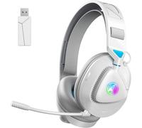 Awinnasey PH3 Wireless Gaming Headset for PS5, PS4, Switch, PC, Mac, Lightweight Wireless Headset with RGB Light, 50 Hours Battery，Bluetooth Headphones with Removable Microphone, White Blue