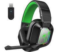 Awinnasey PH4 Wireless Gaming Headset with Microphone, Game/Music Mode, 2.4GHz Bluetooth Gaming Headphones for PS5, PS4, PC, Switch, Low Latency Lossless Sound Foldable Noise Cancelling Black Green