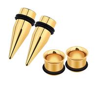 Awinrel 9mm 11mm Ear Gauges Plugs Tunnels Taper Stretching Kit Stainless Steel Expander Piercing Jewelry with O-ring 2 Pairs, 11mm, Metal Rubber, no gemstone