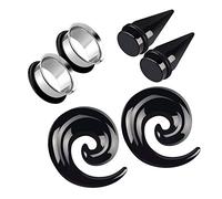 Awinrel Acrylic Ear Gauge Spiral Taper Stretching and Stainless Steel Single Flare Plugs Flesh Tunnel Eyelet Kit with O-Ring 3 Pairs