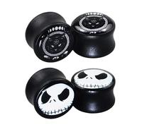 Awinrel Ear Gauges Black Wood Saddle Ear Plugs Tunnels Stretching Skull Octopus Cat Expander Body Piercing Jewelry 4 Pieces, S, Wood Resin, cubic zirconia