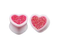 Awinrel Pair of Ear Gauges Pink Glitters Heart Shape Womens Saddle Plugs White Acrylic Tunnel Stretching Expander Piercing Jewelry, 11mm, Plastic, no gemstone