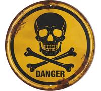AWISZZZ Danger Skull Metal Sign 8x8in Round Warning Plaque for Garage Wall Decor Industrial Gift