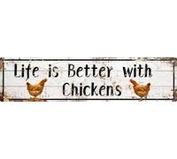 AWISZZZ Metal Tin Signs Life is Better with Chickens Signs Farm Chickens Door Accessories Wall Decor Vintage Retro Art Plaque for Bedroom Kitchen Garden Pub Club Coffee Hanging Decor 4x16 In