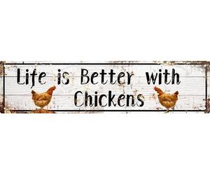 AWISZZZ Metal Tin Signs Life is Better with Chickens Signs Farm Chickens Door Accessories Wall Decor Vintage Retro Art Plaque for Bedroom Kitchen Garden Pub Club Coffee Hanging Decor 4x16 In