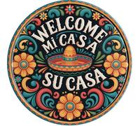 AWISZZZ Mi Casa Su Casa Metal Sign 8x8in Round Vintage Plaque for Entryway Wall Decor Spanish Welcome Gift