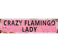 AWISZZZ Vintage Metal Tin Sign Retro Crazy Flamingo Lady Signs Stylish Wall Art Plaques for Home Decor Bathroom Kitchen House and Gothic Wall Decor or as a Unique Poster 16x4 in