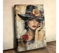 awitufhgp 1pc Canvas Artwork Featuring a Woman with Flower-Decorated Hat, for Enhancing The Decor of Your Living Room, Bedroom, Study(45x60cm/18x24in(WxH)/No frame)