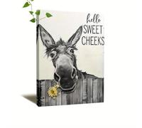 awitufhgp 1pc Donkey Head Wall Art Hello Sweet Cheeks & Daisy Painting - Modern Farmhouse Decor, Cute Donkey Face for Bathroom(35x45cm/No frame)