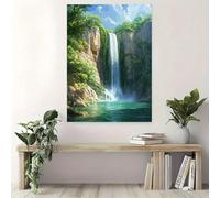 awitufhgp 1pc Frameless Waterfall Canvas Art Print Lush Greenery Turquoise Waters, Majestic Rock Formations for Home, Office, Bar, Cafe(30x40cm/70x90cm)