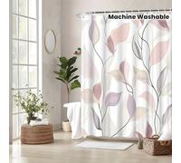 awitufhgp 1pc Modern Abstract Leaf Pattern Shower Curtain - Soft Pink, Lavender, and Green Botanical Design Elegant Bathroom Decor(135x187cm/53x74in(WxH))