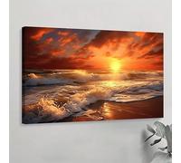 awitufhgp 1pc Ocean Red Sunset Canvas wall art, Modern Luxury Abstract Wall Art, for Living Room, Office Enhancing Aesthetics(55x110cm/No frame)